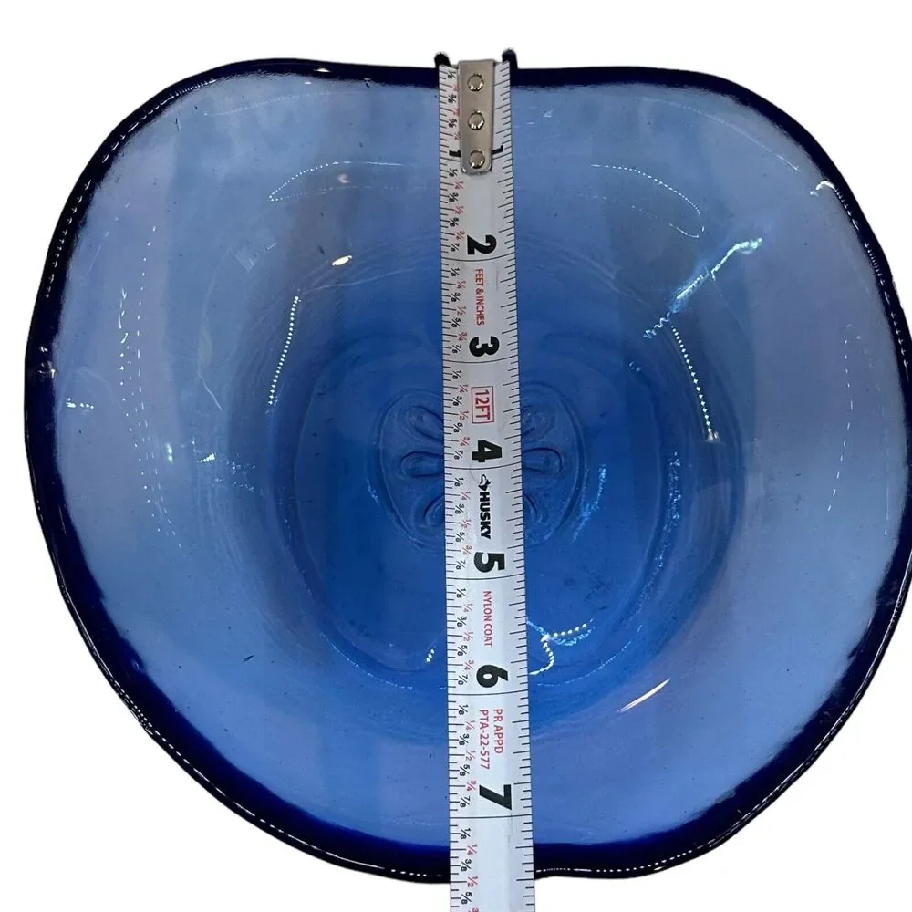 Apple Shaped Blue Art Glass Bowl Fruit Dish Imprinted Core Cottagecore Vintage